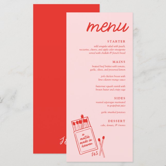 A Match Made in Heaven Wedding Dinner Menu (Front/Back)