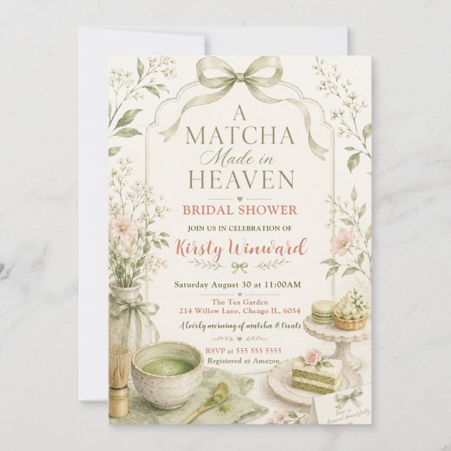 A Matcha Made in Heaven Bridal Shower Invitation (Front)
