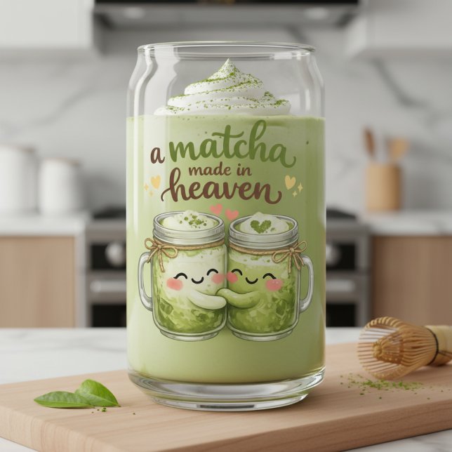 A Matcha Made in Heaven Cute Funny Pun Can Glass (A Matcha Made in Heaven Cute Funny Pun Can Glass
by Ricaso. A sweet iced tea kawaii design)