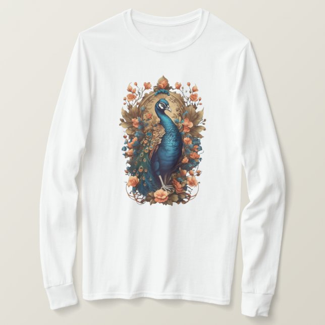 A maximalist t-shirt design with the peacock (Design Front)