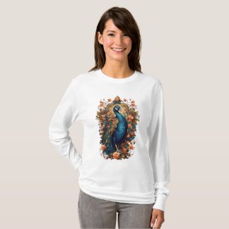 A maximalist t-shirt design with the peacock