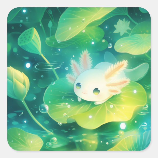 A Meadow of Petals Axolotl Secret Pond Square Sticker (Front)