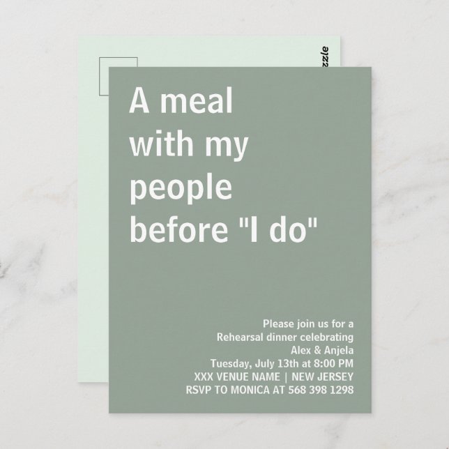 A meal with my people before rehearsal dinner fun  postcard (Front/Back)