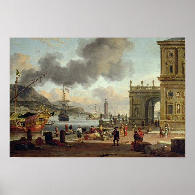 A Mediterranean Harbor Scene Poster (Front)