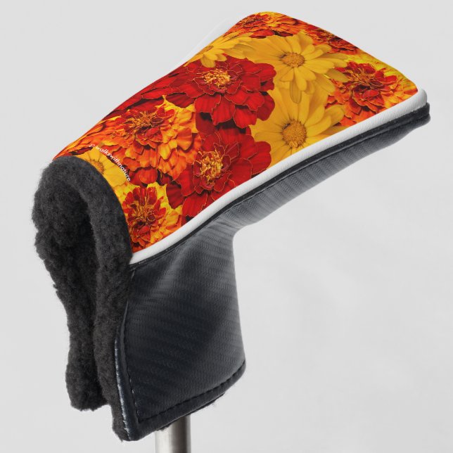 A Medley of Red Yellow and Orange Marigolds Golf Head Cover (3/4 Front)