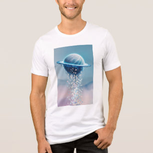 A melting planet dripping stars, creating a surrea Tri-Blend shirt