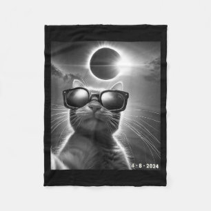A Men Cat Taking Selfie Solar Eclipse Fleece Blanket