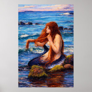 A Mermaid by John William Waterhouse Poster
