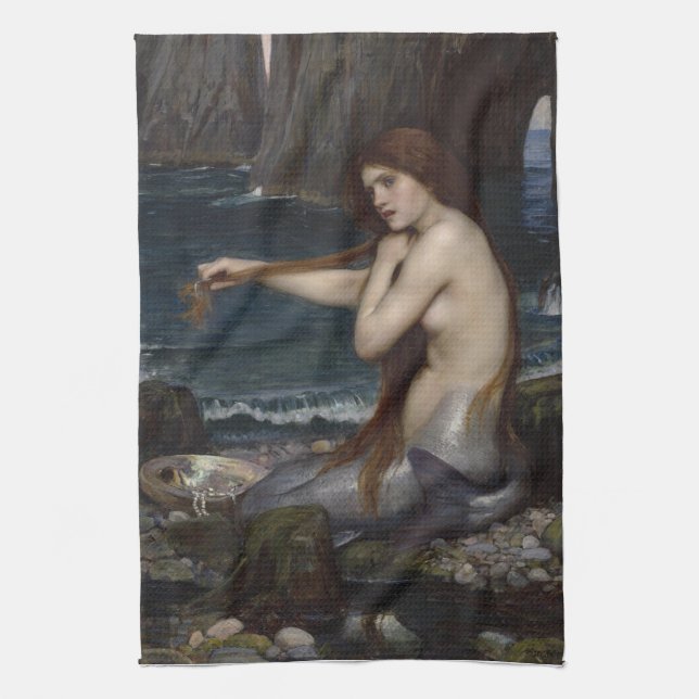 A Mermaid by John William Waterhouse Tea Towel (Vertical)