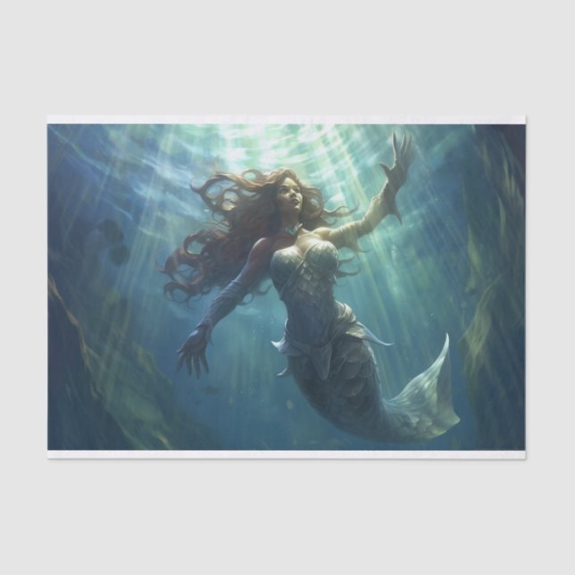 A mermaid in a sunlit tunnel swimming upward tissue paper (Front)