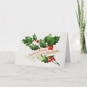 A Merry Christmas and a Happy New Year Vintage Holiday Card