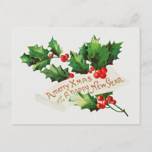 A Merry Christmas and a Happy New Year Vintage Holiday Postcard