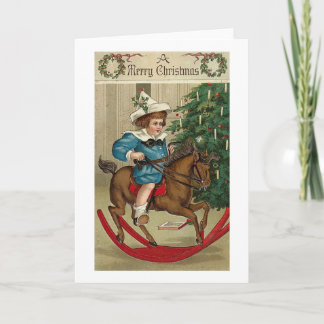 A Merry Christmas Child and Rocking Horse Holiday Card
