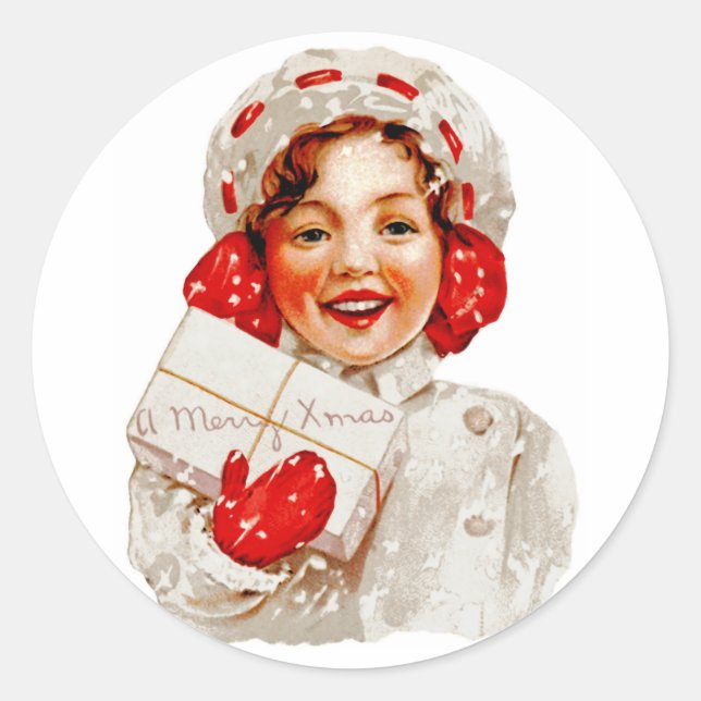 A Merry Christmas Girl Classic Round Sticker (Front)