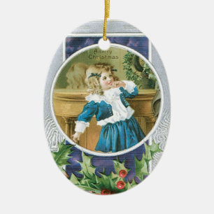 "A Merry Christmas" Girl in Blue Ceramic Tree Decoration