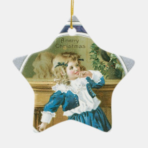 "A Merry Christmas" Girl in Blue Ceramic Tree Decoration
