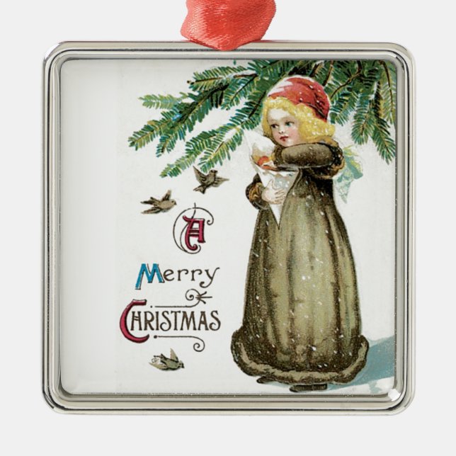 "A Merry Christmas" Girl Metal Tree Decoration (Front)