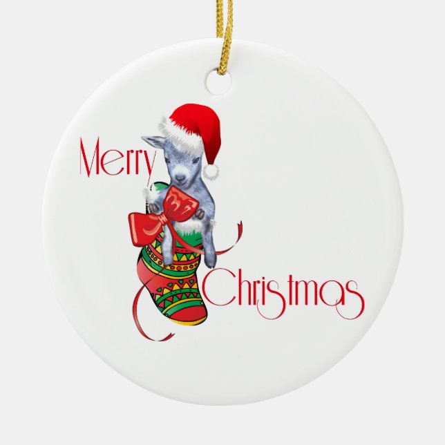 A Merry Christmas Goat Baby in Stocking Ornament (Front)