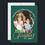 A Merry Christmas Holiday Card<br><div class="desc">Make the message your with this customizeable Christmas card. Add any wording you like around your photo in the middle. ‘Merry Christmas” is below in a mix of block and hand drawn script fonts. Also choose between a white backer or patterned to match.</div>