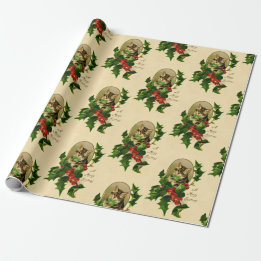 A Merry Christmas Holly Kitty Restored Vintage Wrapping Paper