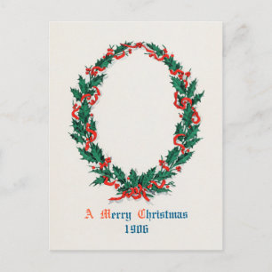 A Merry Christmas Holly Wreath (1906) Holiday Postcard