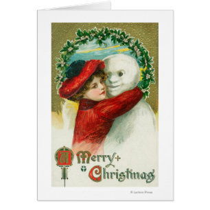 A Merry Christmas Hugging Snowman Scene