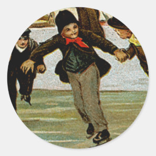 A Merry Christmas Ice Skaters Classic Round Sticker