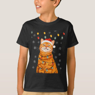 A Merry Christmas Lights Snowflake Ginger Cat Oran T-Shirt