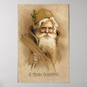 A Merry Christmas  Old Santa Card Poster