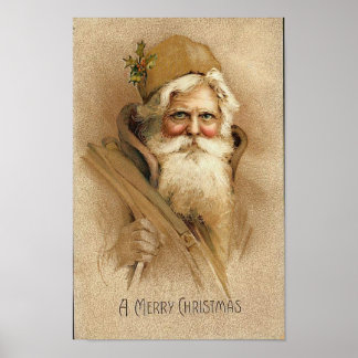 A Merry Christmas Old Santa Card Poster