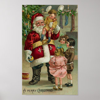 A Merry Christmas Santa and Children Poster