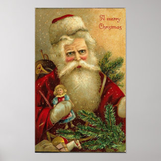 A Merry Christmas Santa and Doll Card Poster