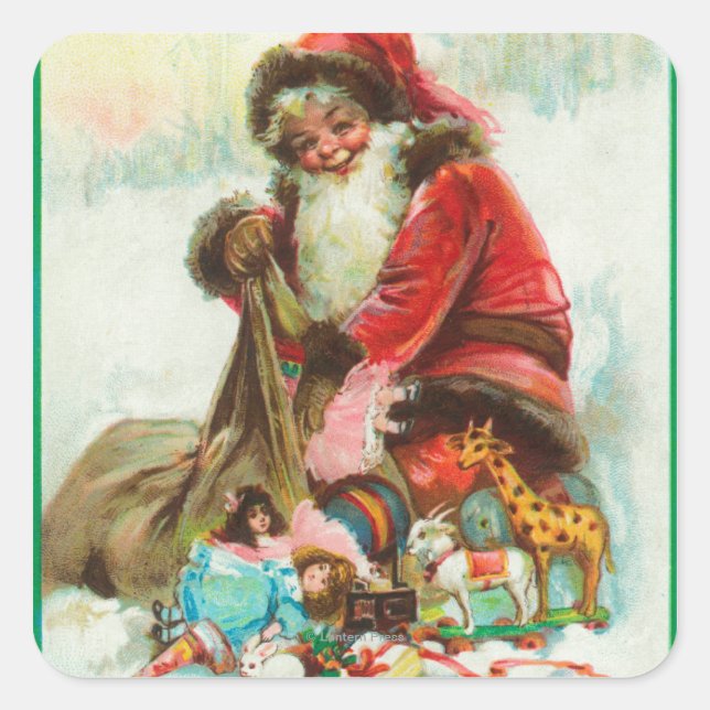 A Merry Christmas Santa Packing Toys in his Square Sticker (Front)