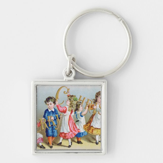 A Merry Christmas', Victorian postcard Key Ring (Front)