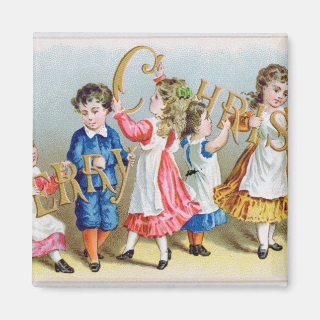 A Merry Christmas', Victorian postcard Magnet (Front)
