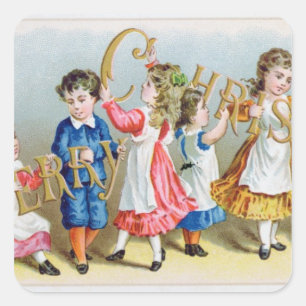 A Merry Christmas', Victorian postcard Square Sticker