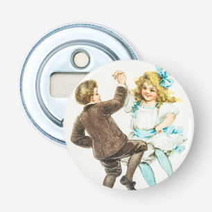 A Merry Christmas - vintage card, dancing children Bottle Opener