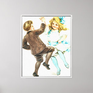 A Merry Christmas - vintage card, dancing children Canvas Print