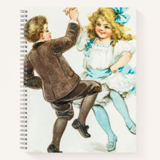 A Merry Christmas - vintage card, dancing children Notebook