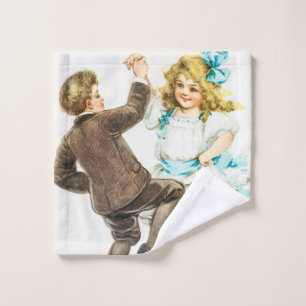 A Merry Christmas - vintage card, dancing children Wash Cloth