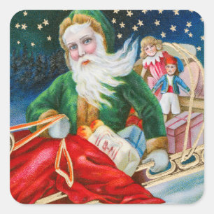 A Merry Christmas Vintage Santa Claus Children Square Sticker