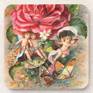A Merry Christmas-Vintage Victorian era Postcard Coaster