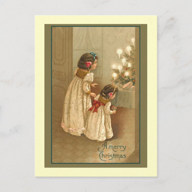 A Merry Christmas With Two Victorian Girls Holiday Postcard (Front)