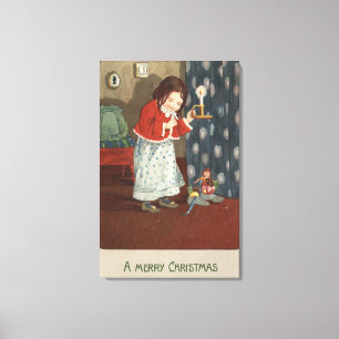 A Merry ChristmasGirl Holding a Candlestick Canvas Print