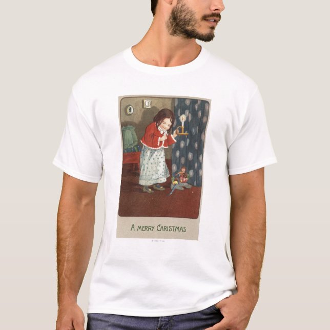 A Merry ChristmasGirl Holding a Candlestick T-Shirt (Front)