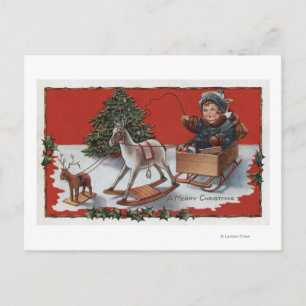 A Merry ChristmasKid in a Soap-Box Sled Holiday Postcard