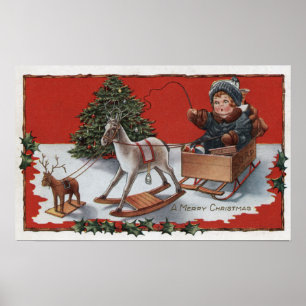 A Merry ChristmasKid in a Soap-Box Sled Poster