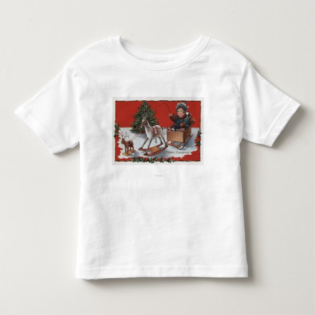 A Merry ChristmasKid in a Soap-Box Sled Toddler T-Shirt (Front)