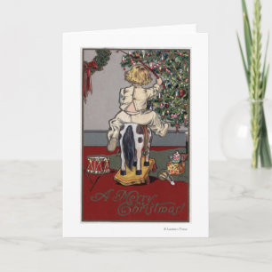 A Merry ChristmasKid on a Rocking Horse Holiday Card