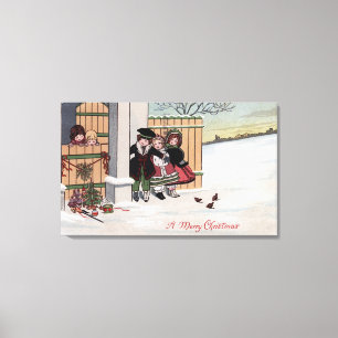 A Merry ChristmasKids by Fence Canvas Print